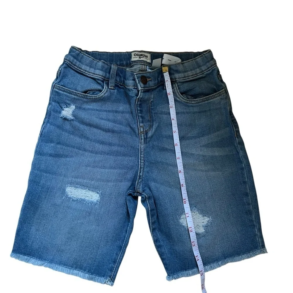 OshKosh| Kids Blue Jean Shorts with High-Waisted Distressed Look- Size 12 years